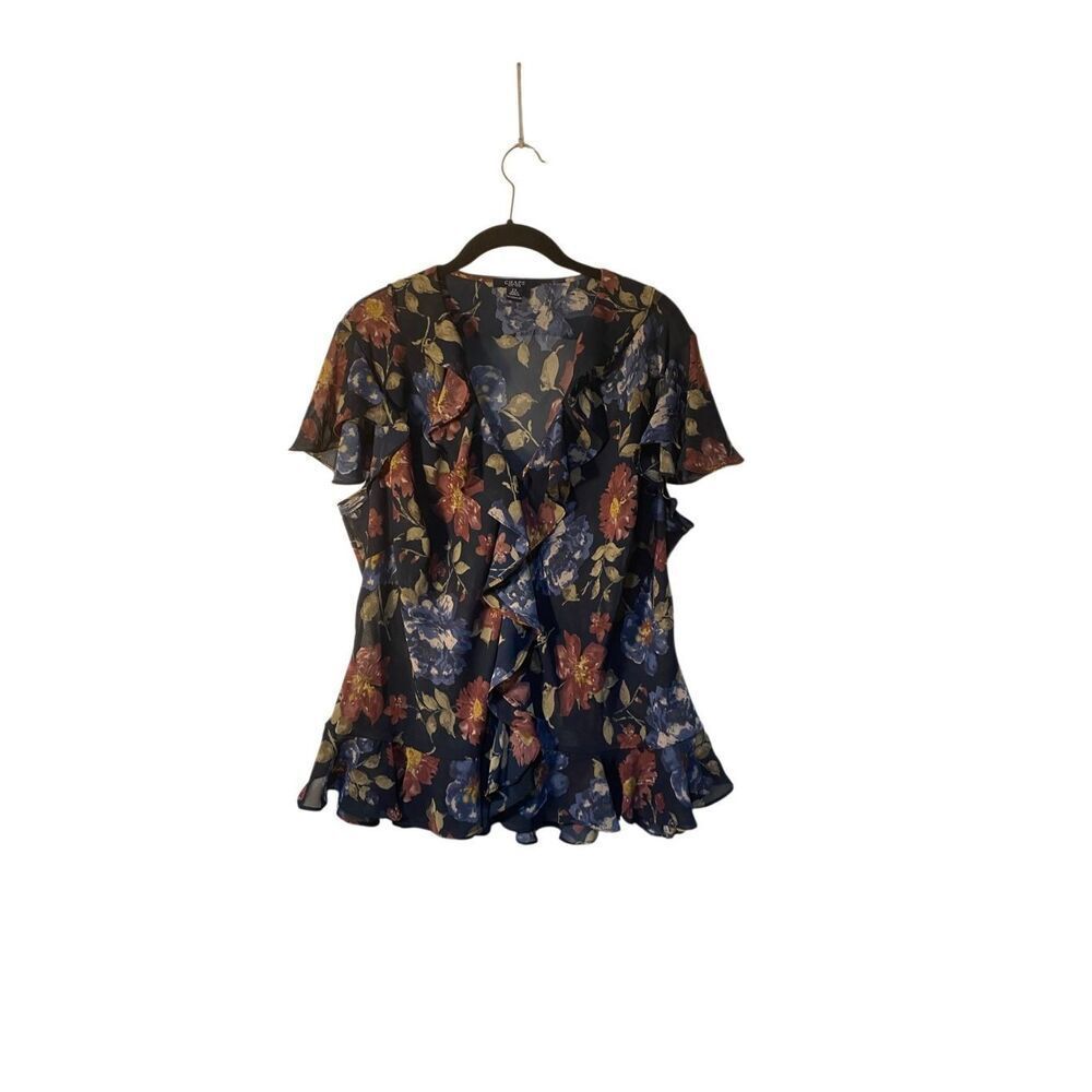 Chaps women’s, sheer floral, ruffle, feminine lightweight blouse 2X